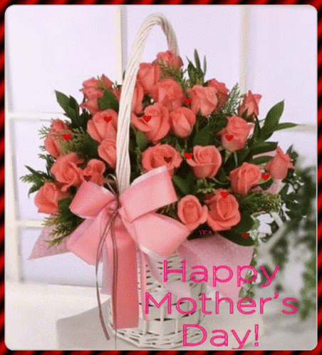 Pink Roses Basket Happy Mothers Day GIF