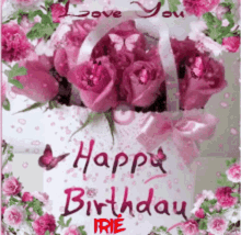 Pink Roses Birthday Flowers Basket GIF