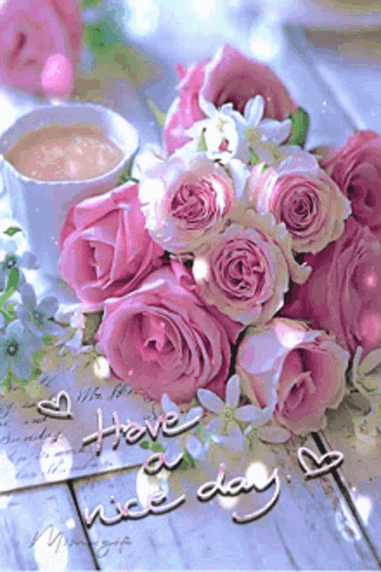Pink Roses Have A Nice Day GIF