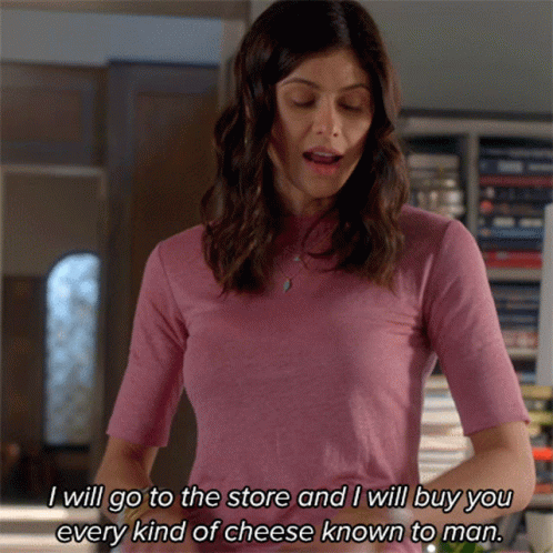 Pink Shirt Woman Promises Every Kind of Cheese