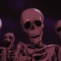 Pink Skeletons Standing in Dark