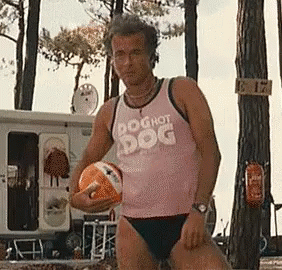 Pink Tank Top Man Holding Ball With Swim Trunks GIF