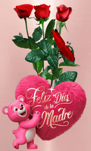 Pink Teddy Bear Holding Feliz Dia De La Madre Heart