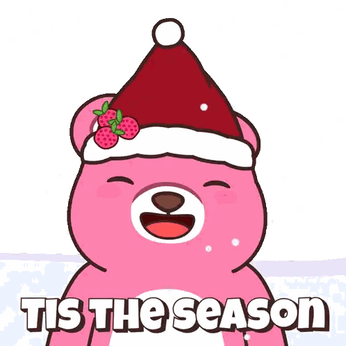 Pink Teddy Bear in Santa Hat Tis the Season
