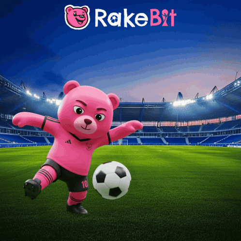 Pink Teddy Bear Kicking Soccer Ball Rake Bit