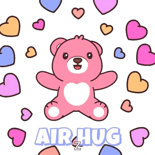 Pink Teddy Bear Surrounded By Hearts Airhug GIF