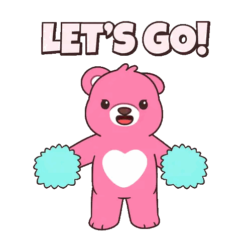 Pink Teddy Bear with Blue Pom Poms