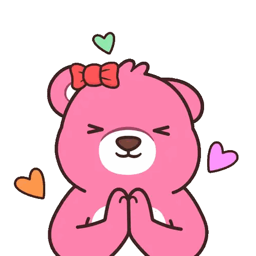 Pink Teddy Bear with Red Bow and Hearts