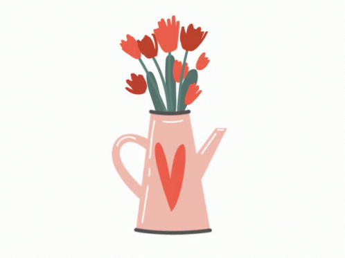 Pink Vase With Flowers And Heart Handle GIF