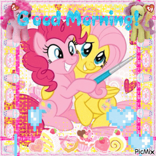 Pinkie Pie And Fluttershy Hugging Good Morning GIF