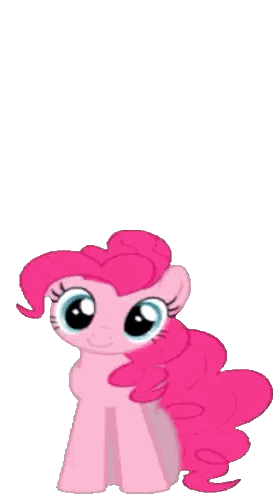 pinkie pie from my little pony is sitting in front of an orange item