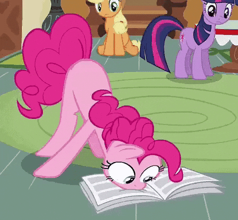 Pinkie Pie Is Reading A Book While Twilight Sparkle Is Standing Behind Her . GIF