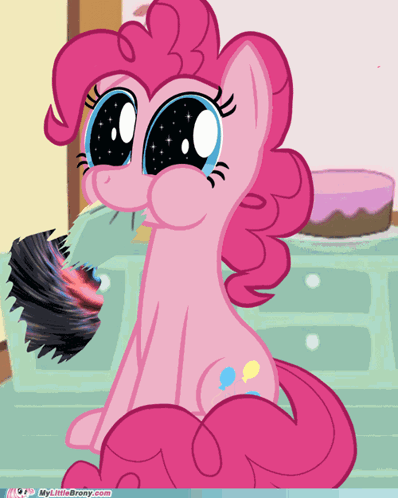 Pinkie Pie Sitting on Table With Cake