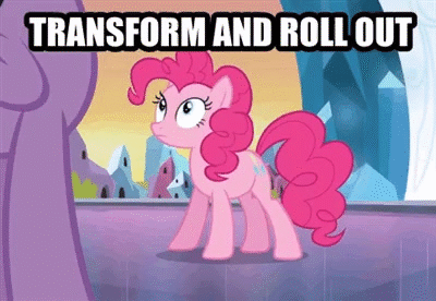 Pinkie Pie Standing Next to Purple Pony Saying Transform and Roll Out
