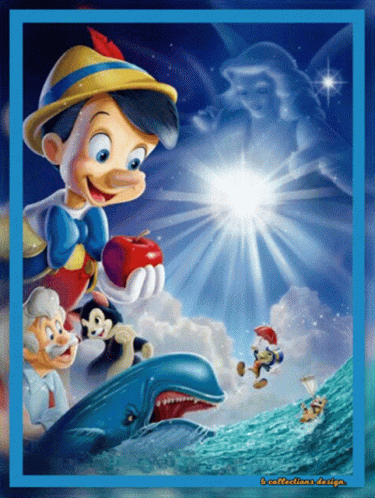Pinocchio Holding Apple and Whale