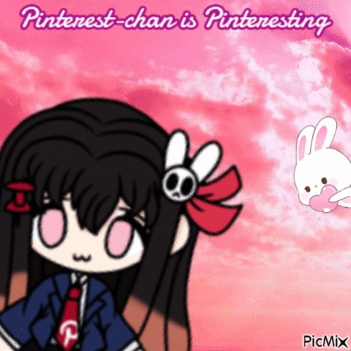 Pinterest-Chan Is Pinteresting With A Girl And A Rabbit GIF