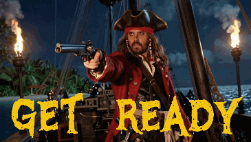 Pirate Costume Man Pointing Gun Saying Get Ready