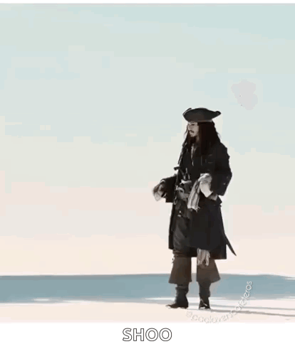 Pirate Man Holding Bottle on Beach