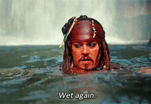 Pirate Man Swimming Saying Wet Again