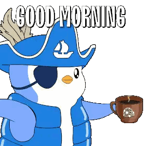 Pirate Penguin Holding Coffee Cup