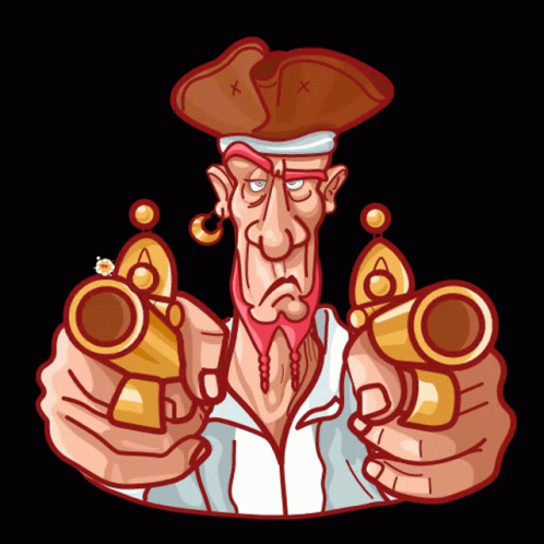 Pirate Pointing Two Guns at Camera