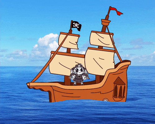 Pirate Ship With Skull and Crossbones Flag