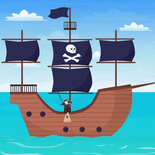 Pirate Ship With Skull and Crossbones Flag