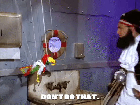 Pirate Speaking With Puppet Parrot GIF