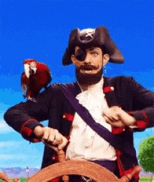 Pirate With Parrot Steering Wheel GIF