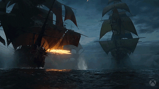 Pirates Sea Battle With Jolly Roger GIF