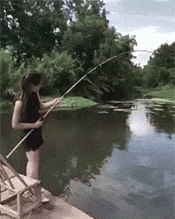 Pissed Girl Broken Fishing Rod GIF