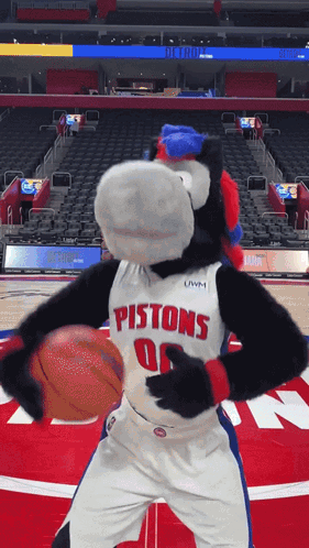 Pistons Mascot Holding Basketball