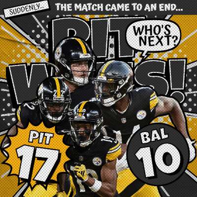 Pittsburgh Steelers Players Pit 17 Bal 10 And Bal 10 On A Poster GIF