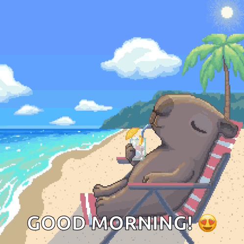 Pixel Art Beaver Laying on Beach Good Morning