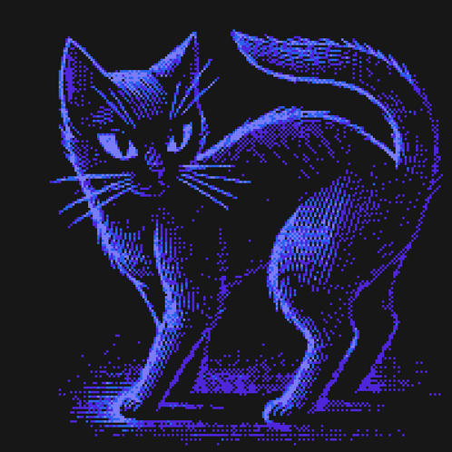 Pixel Art Black Cat With Purple Eyes