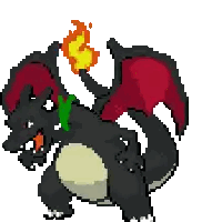 Pixel Art Black Dragon with Red Wings and Fire
