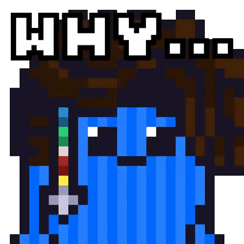 Pixel Art Blue Monster Saying Why Ooo