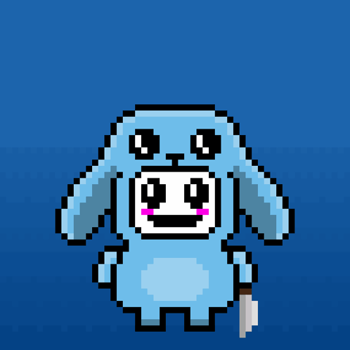 Pixel Art Blue Rabbit with Knife