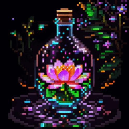 Pixel Art Bottle With Purple Flower