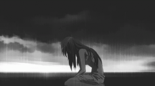 Pixel Art Boy Blue Hair Depressed