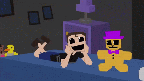 Pixel Art Boy Laying on Bed Next to Gingerbread Man and Duck