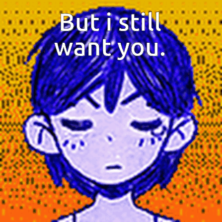 Pixel Art Boy With Blue Hair and Words But I Still Want You