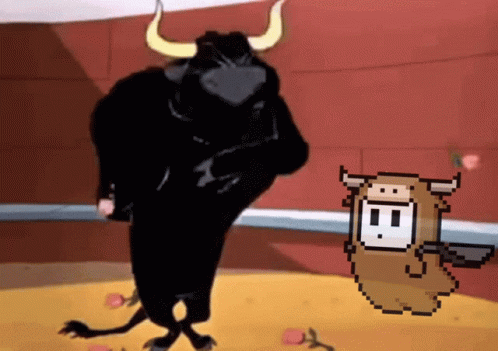 Pixel Art Bull Standing Next To Cow GIF