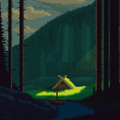 Pixel Art Cabin in the Woods
