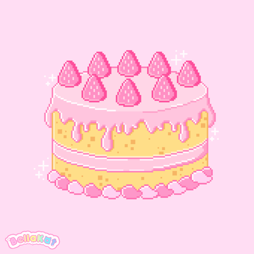 Pixel Art Cake with Pink Frosting and Strawberries