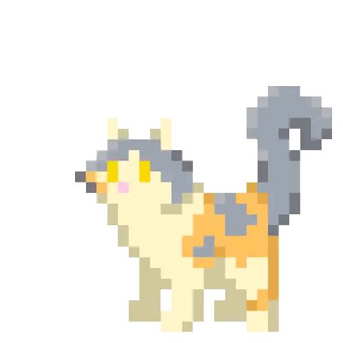 Pixel Art Calico Cat with Pink Heart