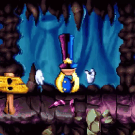 Pixel Art Cartoon Character in Cave