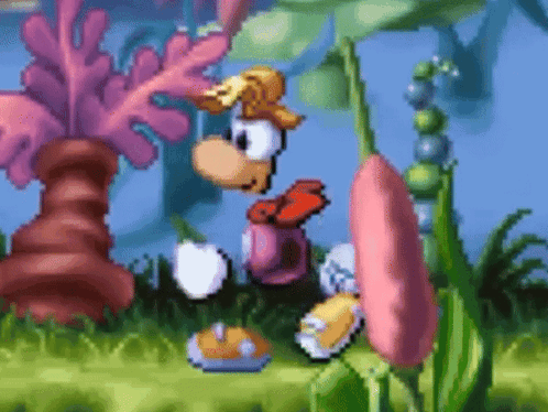 Pixel Art Cartoon Character Next To Flower In Garden GIF