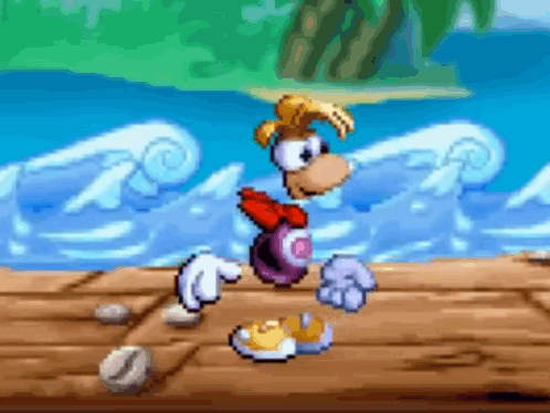 Pixel Art Cartoon Character on Wooden Dock