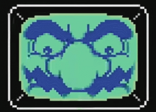 Pixel Art Cartoon Character With Blue Mustache And Glasses GIF